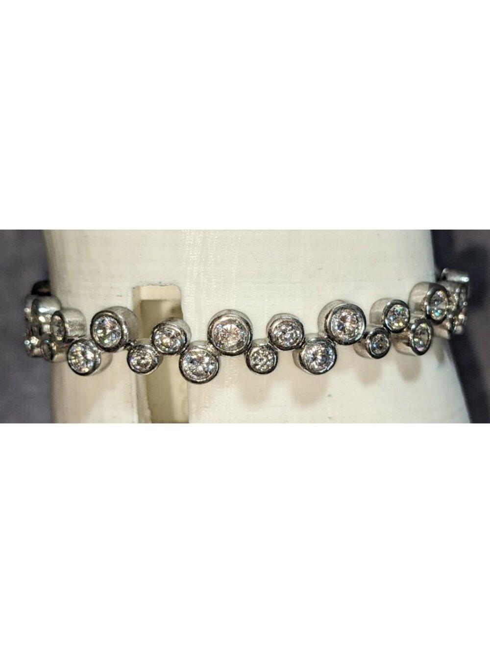Glam 925 Sterling Silver Bubble Rhinestone Bracelet Bezel Set Statement Jewelry